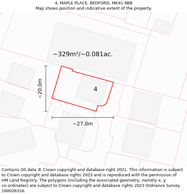 4, MAPLE PLACE, BEDFORD, MK41 9BB: Plot and title map