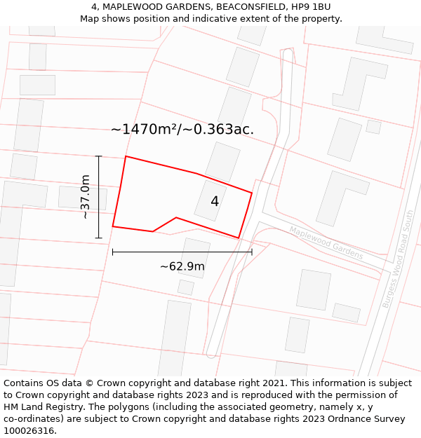 4, MAPLEWOOD GARDENS, BEACONSFIELD, HP9 1BU: Plot and title map