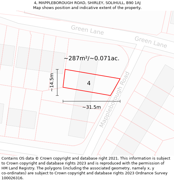 4, MAPPLEBOROUGH ROAD, SHIRLEY, SOLIHULL, B90 1AJ: Plot and title map