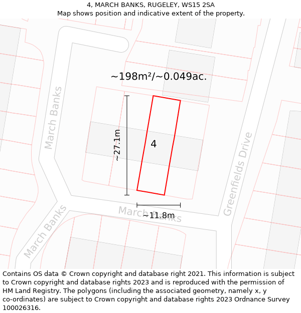 4, MARCH BANKS, RUGELEY, WS15 2SA: Plot and title map