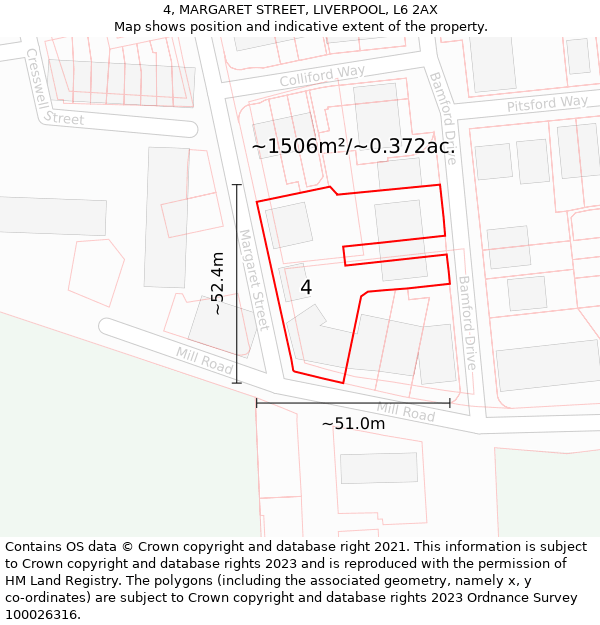 4, MARGARET STREET, LIVERPOOL, L6 2AX: Plot and title map