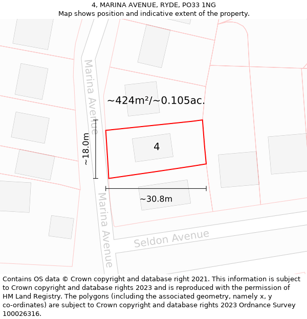 4, MARINA AVENUE, RYDE, PO33 1NG: Plot and title map