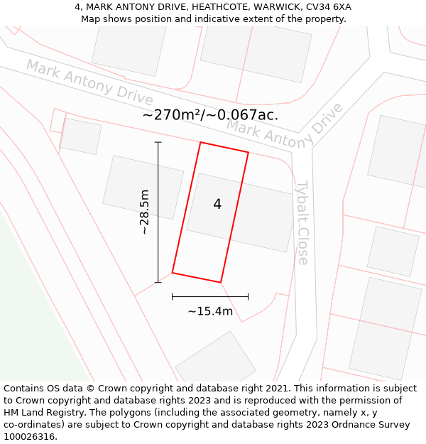 4, MARK ANTONY DRIVE, HEATHCOTE, WARWICK, CV34 6XA: Plot and title map