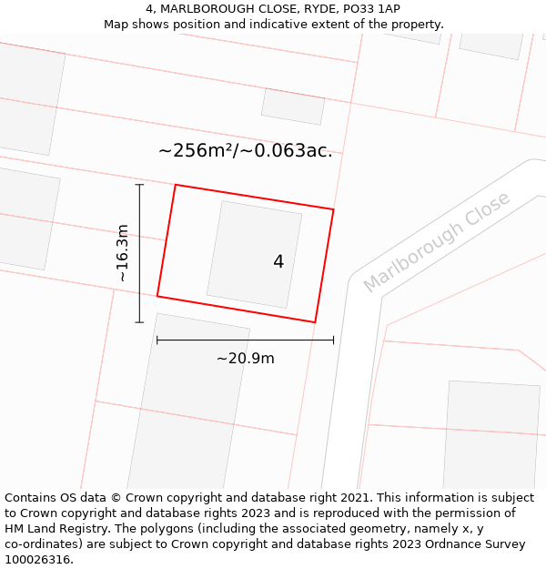 4, MARLBOROUGH CLOSE, RYDE, PO33 1AP: Plot and title map