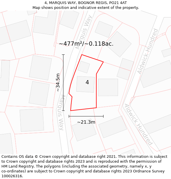 4, MARQUIS WAY, BOGNOR REGIS, PO21 4AT: Plot and title map