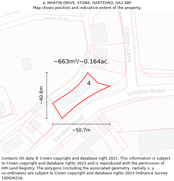 4, MARTIN DRIVE, STONE, DARTFORD, DA2 6BF: Plot and title map