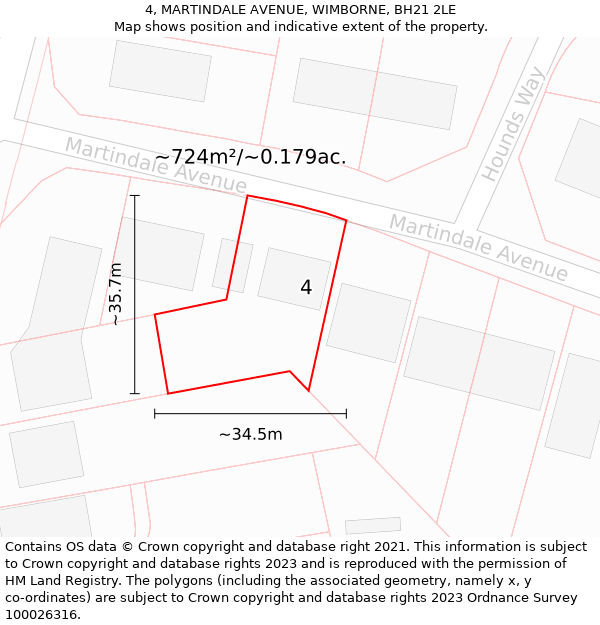 4, MARTINDALE AVENUE, WIMBORNE, BH21 2LE: Plot and title map