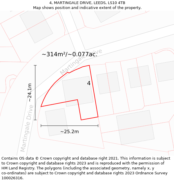 4, MARTINGALE DRIVE, LEEDS, LS10 4TB: Plot and title map