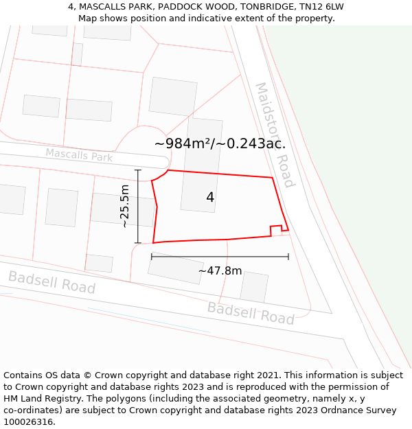 4, MASCALLS PARK, PADDOCK WOOD, TONBRIDGE, TN12 6LW: Plot and title map