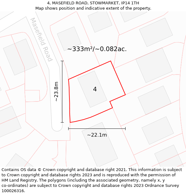 4, MASEFIELD ROAD, STOWMARKET, IP14 1TH: Plot and title map