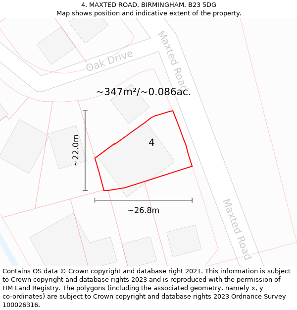 4, MAXTED ROAD, BIRMINGHAM, B23 5DG: Plot and title map