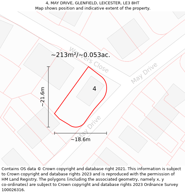 4, MAY DRIVE, GLENFIELD, LEICESTER, LE3 8HT: Plot and title map