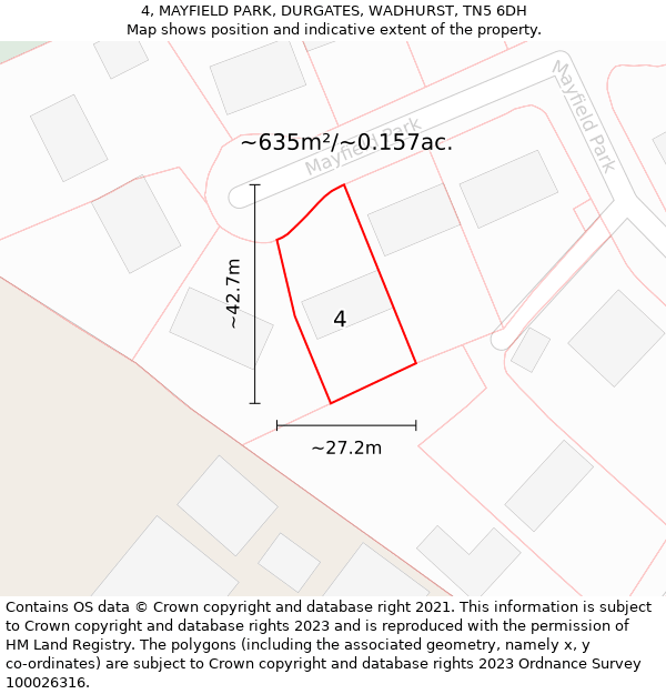 4, MAYFIELD PARK, DURGATES, WADHURST, TN5 6DH: Plot and title map