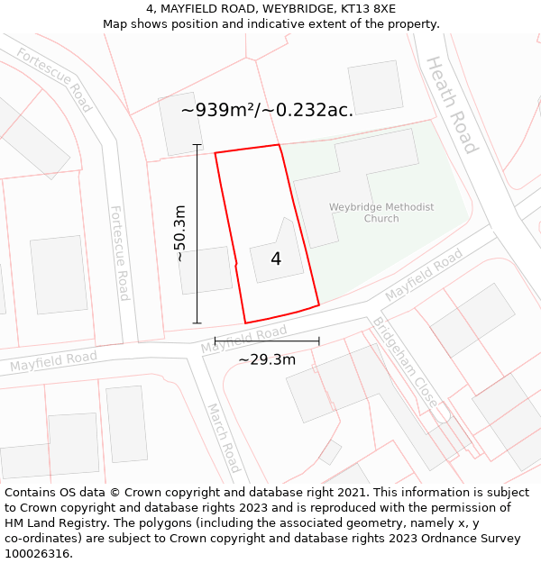 4, MAYFIELD ROAD, WEYBRIDGE, KT13 8XE: Plot and title map