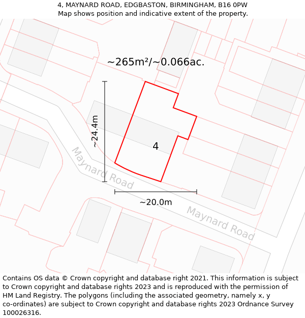 4, MAYNARD ROAD, EDGBASTON, BIRMINGHAM, B16 0PW: Plot and title map