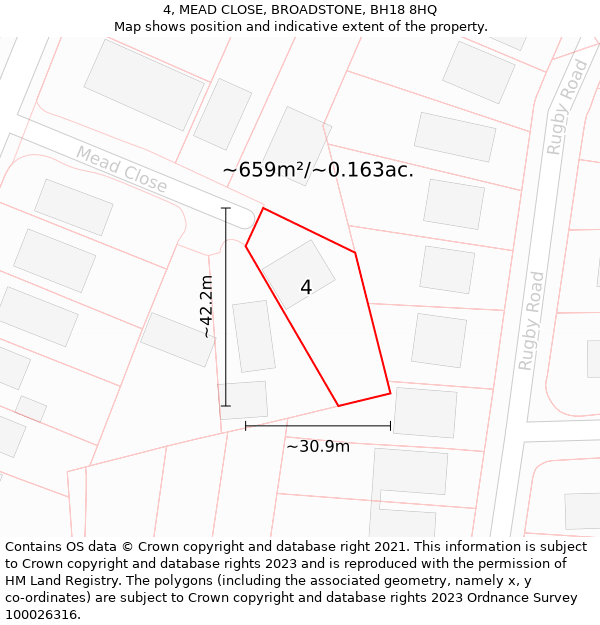 4, MEAD CLOSE, BROADSTONE, BH18 8HQ: Plot and title map
