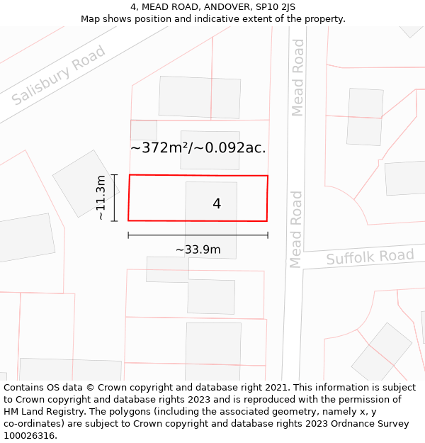 4, MEAD ROAD, ANDOVER, SP10 2JS: Plot and title map