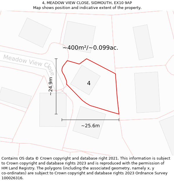 4, MEADOW VIEW CLOSE, SIDMOUTH, EX10 9AP: Plot and title map