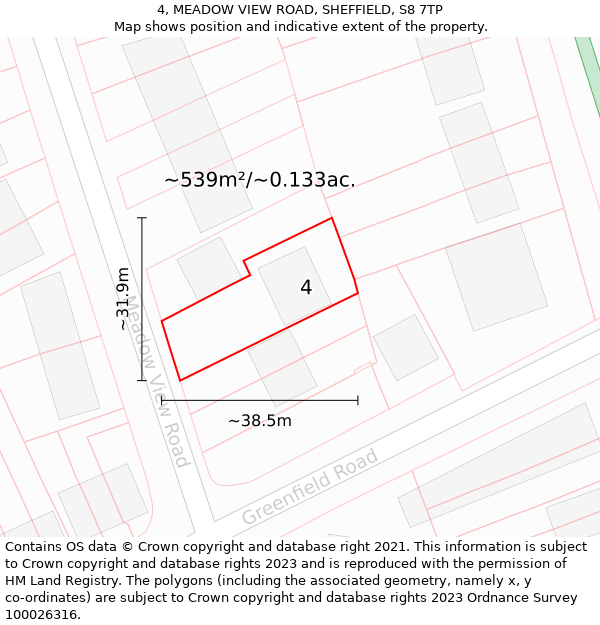 4, MEADOW VIEW ROAD, SHEFFIELD, S8 7TP: Plot and title map