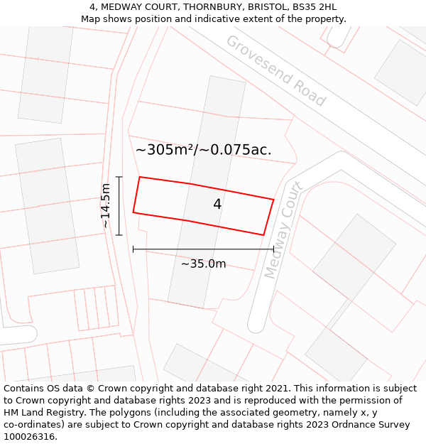 4, MEDWAY COURT, THORNBURY, BRISTOL, BS35 2HL: Plot and title map