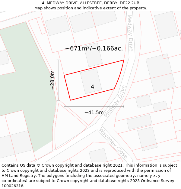 4, MEDWAY DRIVE, ALLESTREE, DERBY, DE22 2UB: Plot and title map