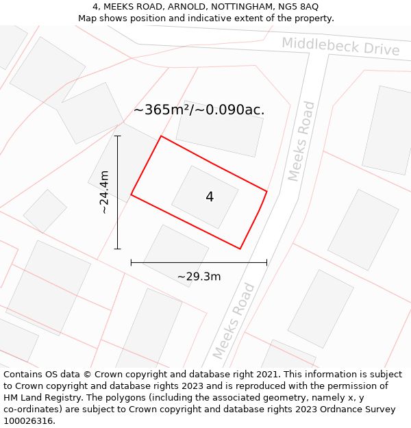 4, MEEKS ROAD, ARNOLD, NOTTINGHAM, NG5 8AQ: Plot and title map