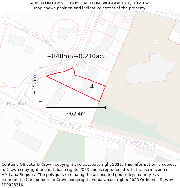 4, MELTON GRANGE ROAD, MELTON, WOODBRIDGE, IP12 1SA: Plot and title map