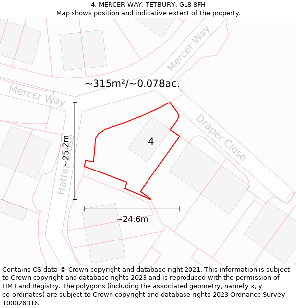 4, MERCER WAY, TETBURY, GL8 8FH: Plot and title map