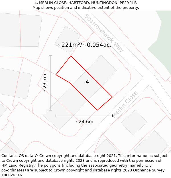 4, MERLIN CLOSE, HARTFORD, HUNTINGDON, PE29 1LR: Plot and title map