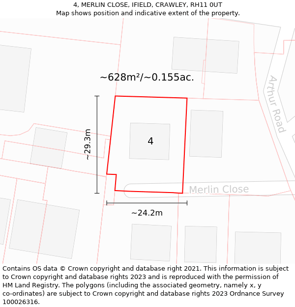 4, MERLIN CLOSE, IFIELD, CRAWLEY, RH11 0UT: Plot and title map