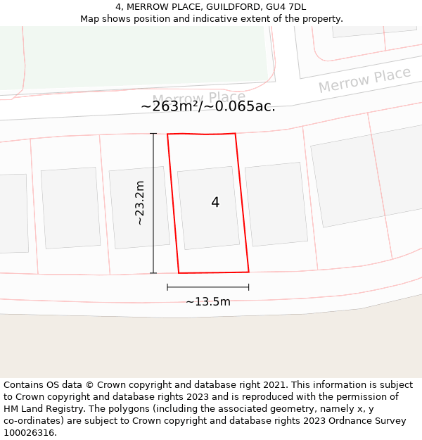 4, MERROW PLACE, GUILDFORD, GU4 7DL: Plot and title map