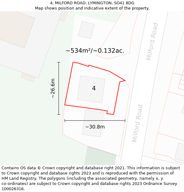 4, MILFORD ROAD, LYMINGTON, SO41 8DG: Plot and title map