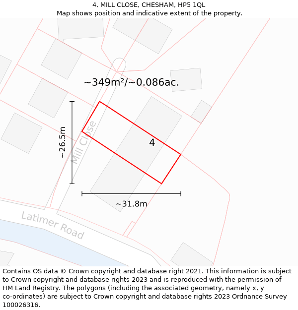 4, MILL CLOSE, CHESHAM, HP5 1QL: Plot and title map