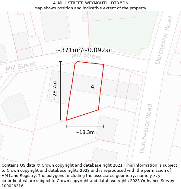 4, MILL STREET, WEYMOUTH, DT3 5DN: Plot and title map