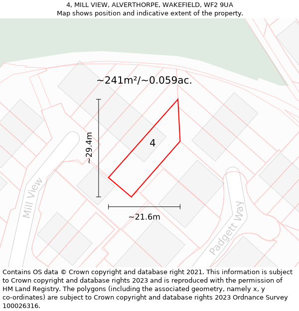 4, MILL VIEW, ALVERTHORPE, WAKEFIELD, WF2 9UA: Plot and title map