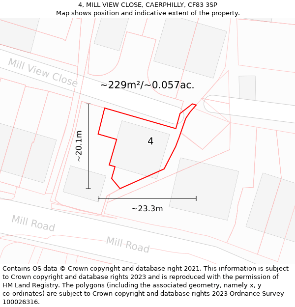 4, MILL VIEW CLOSE, CAERPHILLY, CF83 3SP: Plot and title map