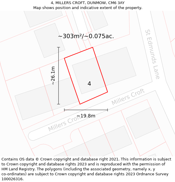 4, MILLERS CROFT, DUNMOW, CM6 3AY: Plot and title map