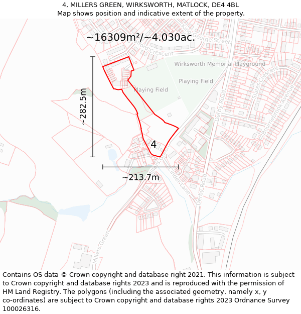 4, MILLERS GREEN, WIRKSWORTH, MATLOCK, DE4 4BL: Plot and title map