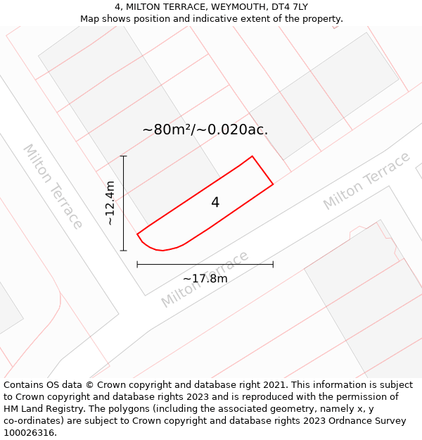 4, MILTON TERRACE, WEYMOUTH, DT4 7LY: Plot and title map