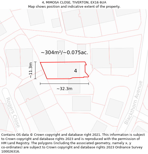 4, MIMOSA CLOSE, TIVERTON, EX16 6UA: Plot and title map