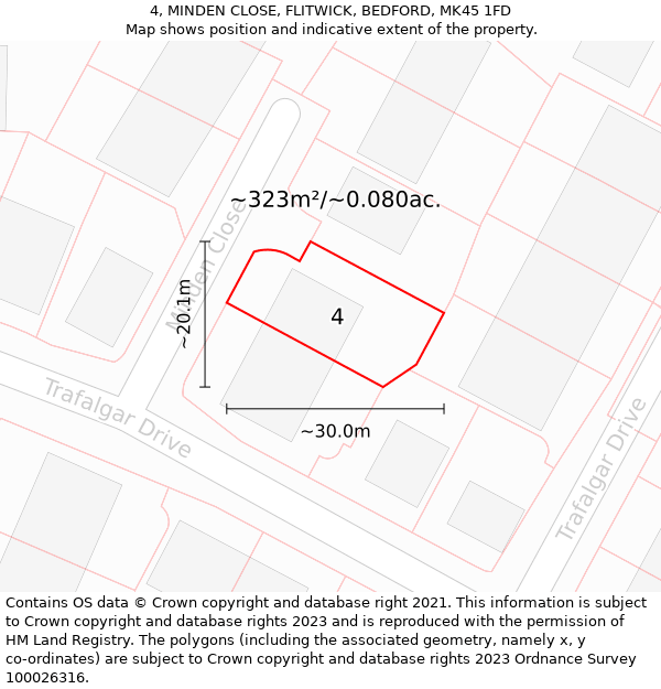 4, MINDEN CLOSE, FLITWICK, BEDFORD, MK45 1FD: Plot and title map