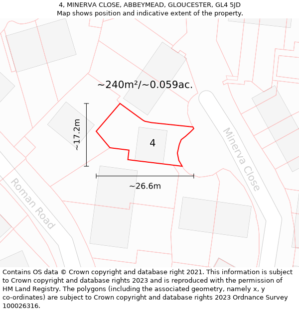 4, MINERVA CLOSE, ABBEYMEAD, GLOUCESTER, GL4 5JD: Plot and title map