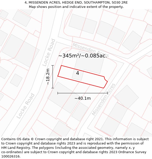4, MISSENDEN ACRES, HEDGE END, SOUTHAMPTON, SO30 2RE: Plot and title map