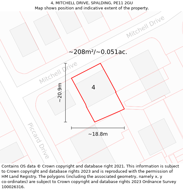 4, MITCHELL DRIVE, SPALDING, PE11 2GU: Plot and title map