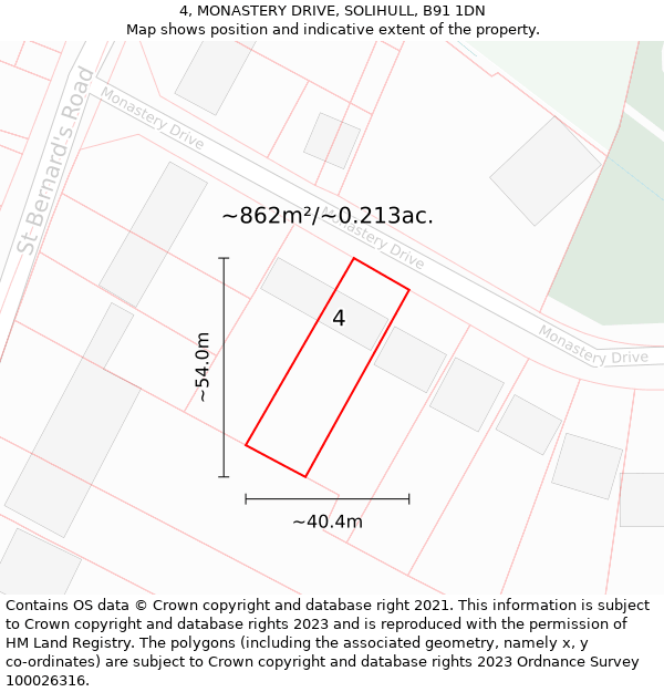 4, MONASTERY DRIVE, SOLIHULL, B91 1DN: Plot and title map