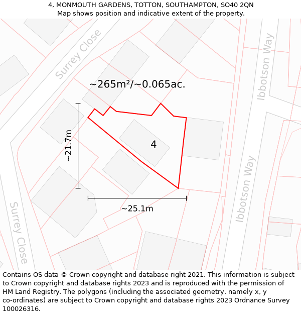 4, MONMOUTH GARDENS, TOTTON, SOUTHAMPTON, SO40 2QN: Plot and title map