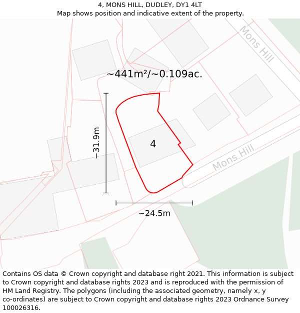 4, MONS HILL, DUDLEY, DY1 4LT: Plot and title map