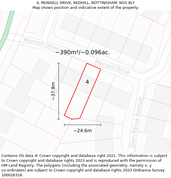 4, MONSELL DRIVE, REDHILL, NOTTINGHAM, NG5 8LY: Plot and title map