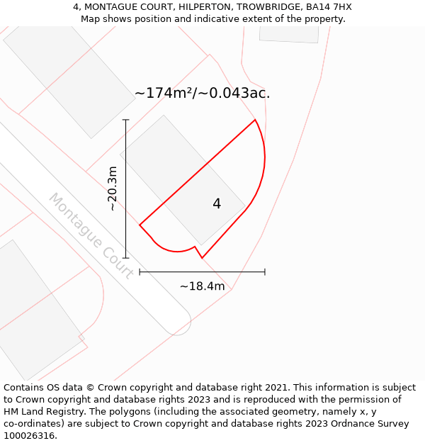 4, MONTAGUE COURT, HILPERTON, TROWBRIDGE, BA14 7HX: Plot and title map