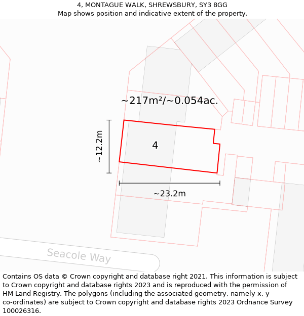 4, MONTAGUE WALK, SHREWSBURY, SY3 8GG: Plot and title map